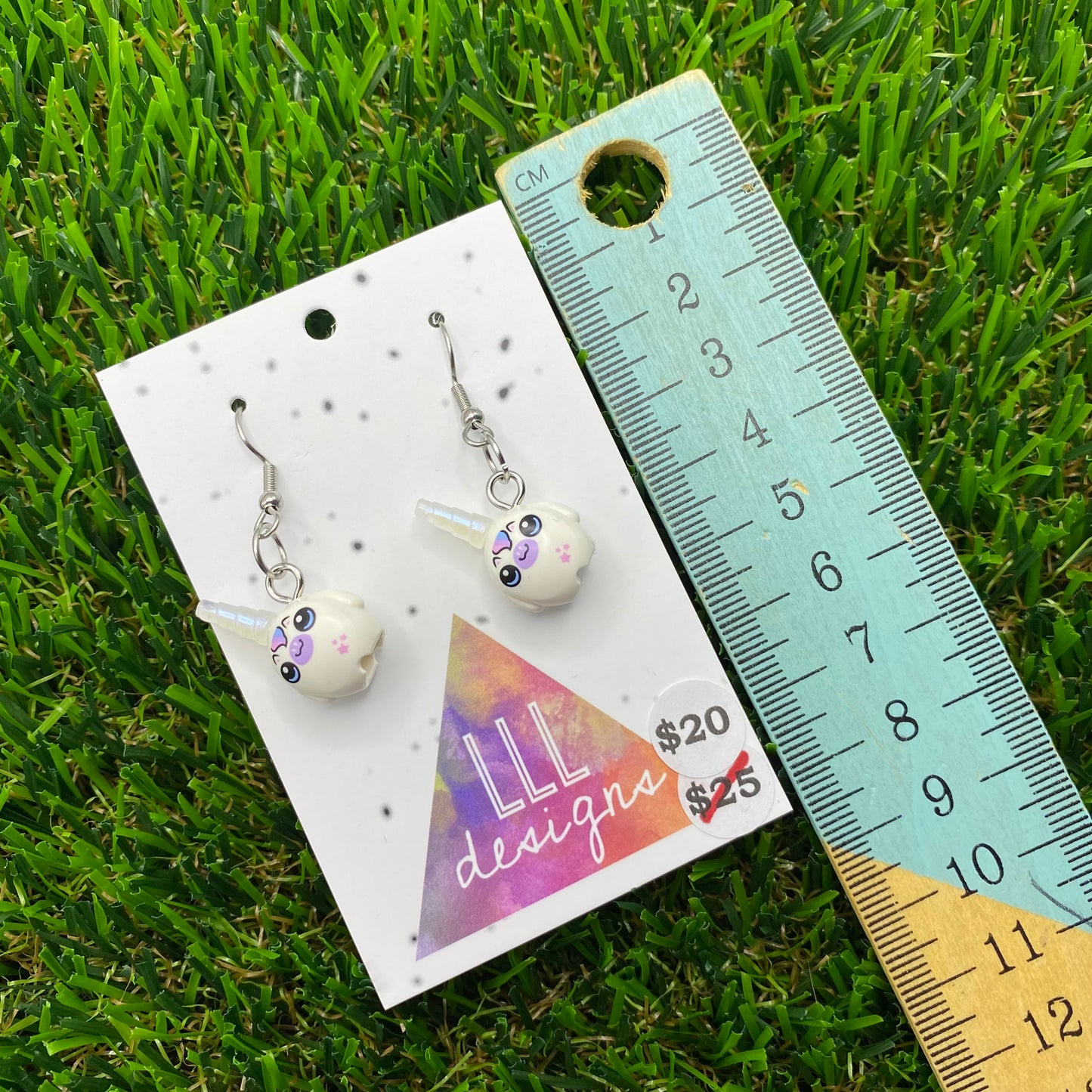 White Plush Unicorn Brick Animal Hook Earrings - Lightweight!