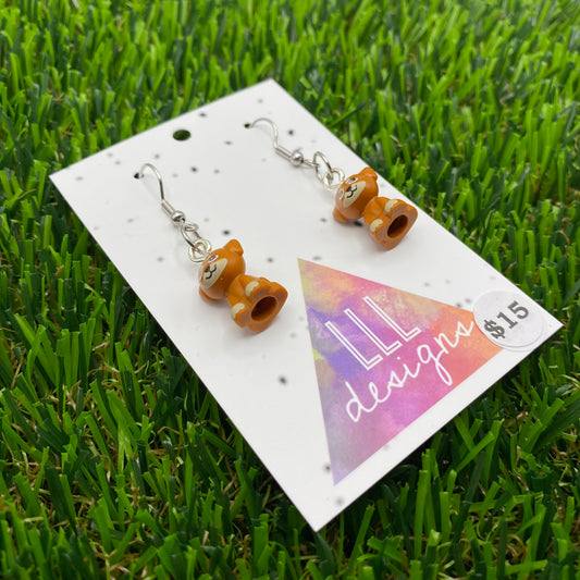 Small Caramel Dog Brick Animal Hook Earrings - Super Lightweight!