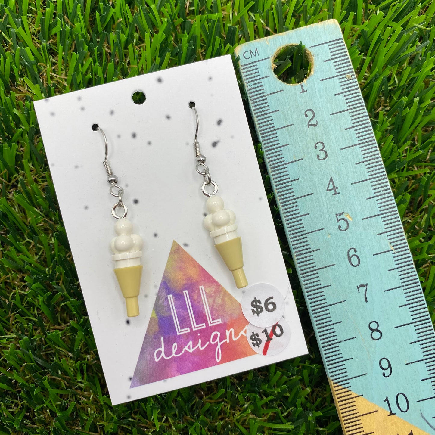Ice Cream Brick Hook Earrings - Vanilla - Super Lightweight!