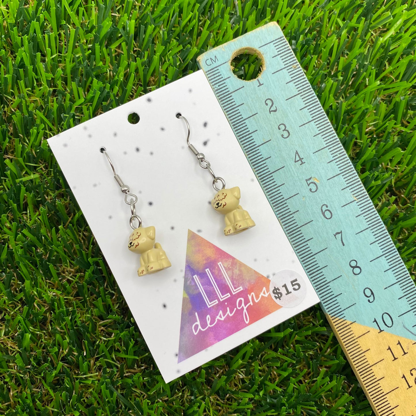 Small Tan Shaggy Haired Dog Brick Animal Hook Earrings - Super Lightweight!