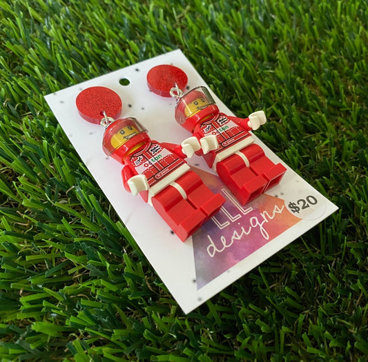 Race Car Driver Brick Character - Featuring Red Glitter Acrylic Tops!