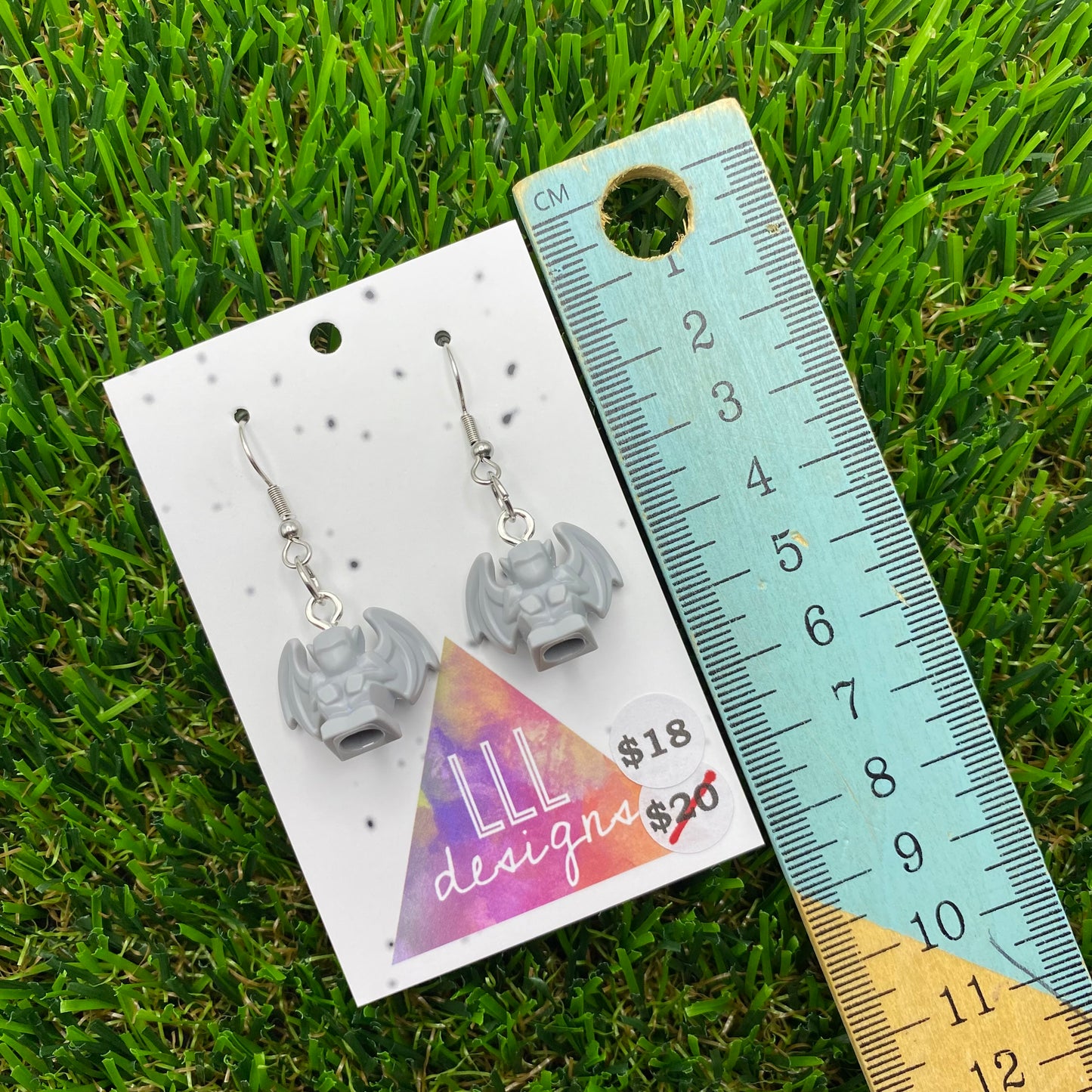Grey Gargoyle Brick Animal Hook Earrings - Lightweight!