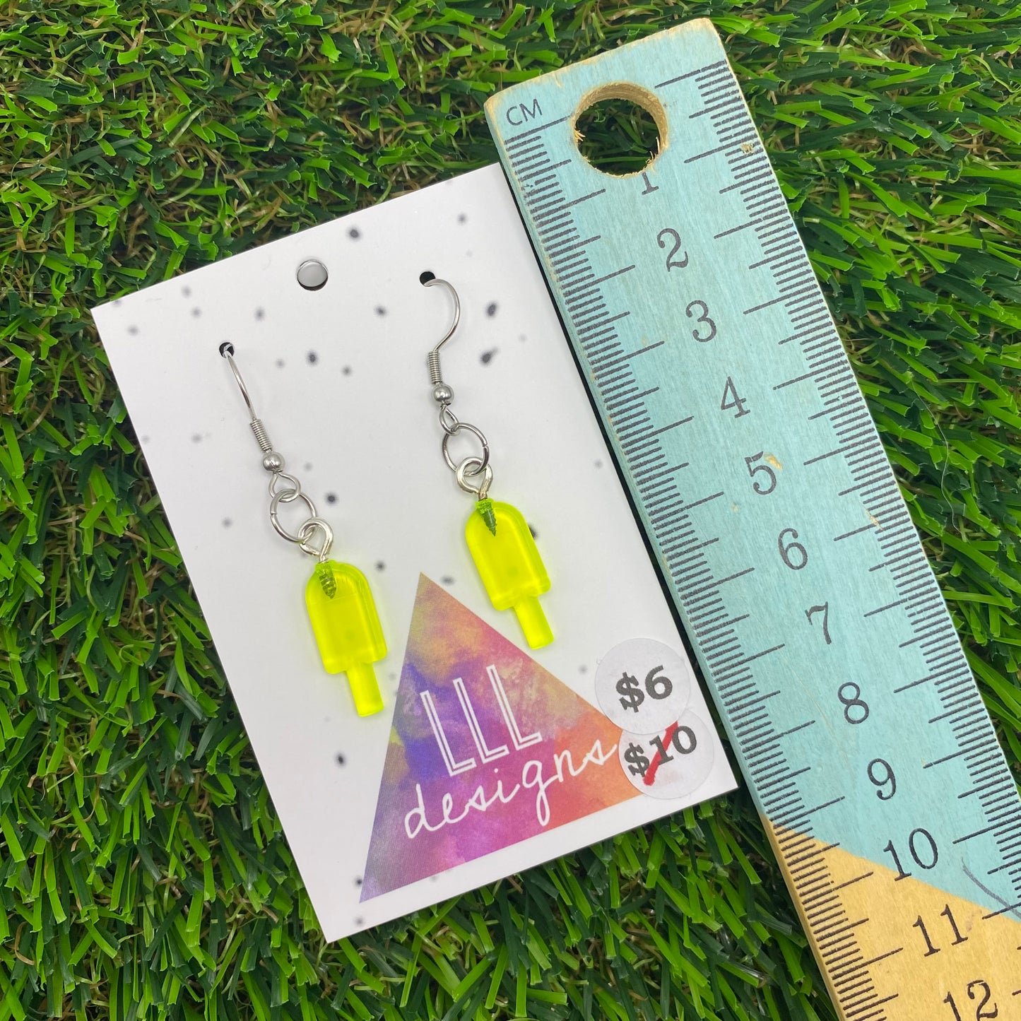 Icy Pole Brick Hook Earrings - Neon Yellow - Super Lightweight!