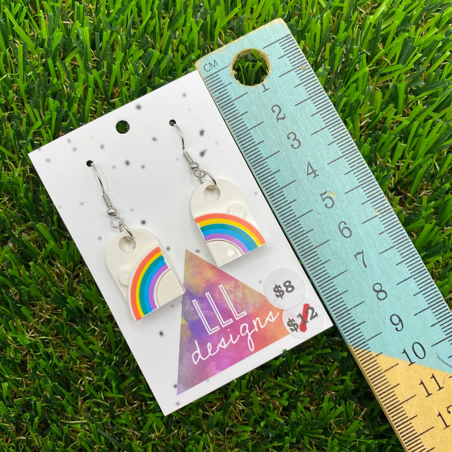 Rainbow Brick Hook Earrings - Printed Tile - Lightweight!