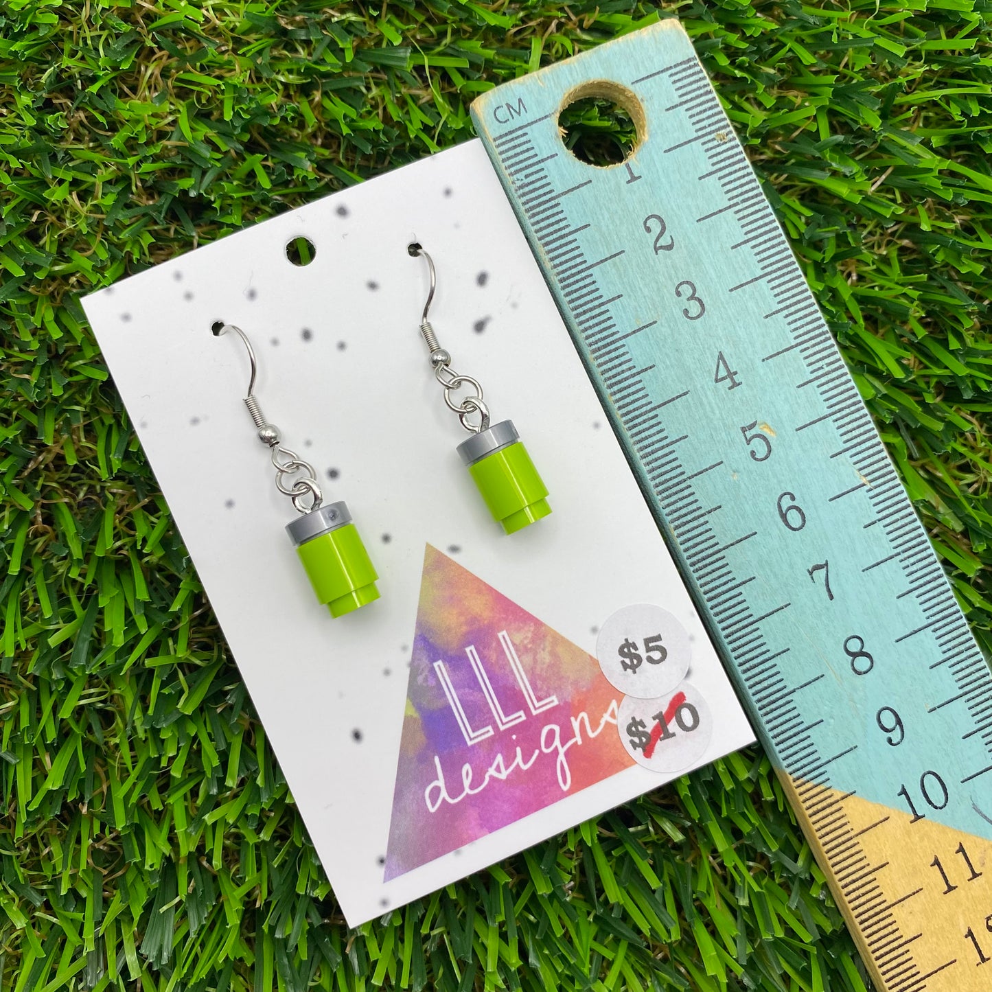 Soda Can/ Soft Drink Can Brick Hook Earrings - Green - Super Lightweight!