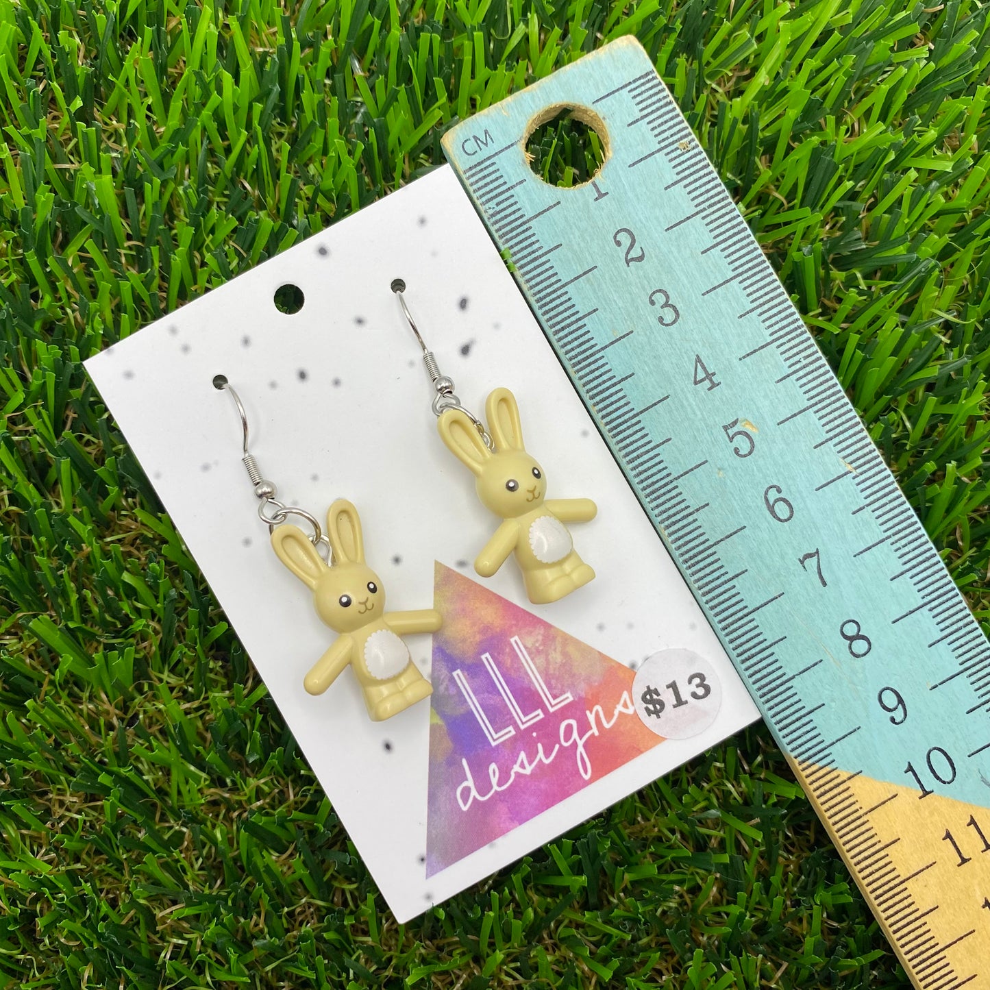Tan Bunny Brick Animal Hook Earrings - Lightweight!