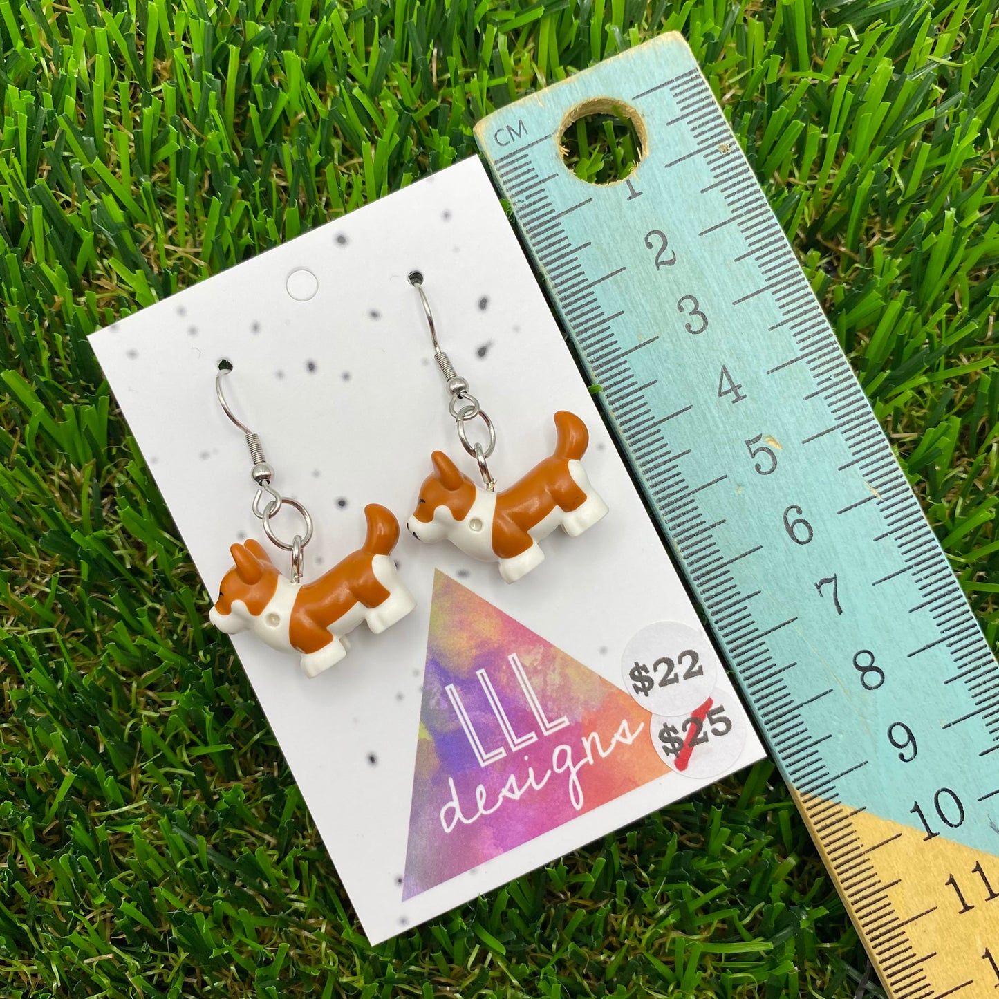 Brown And White Corgi Brick Animal Hook Earrings!