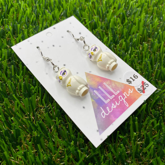 White Owl Brick Animal Hook Earrings - Lightweight!