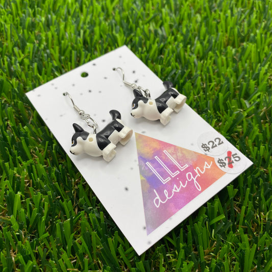 Black And White Corgi Brick Animal Hook Earrings!
