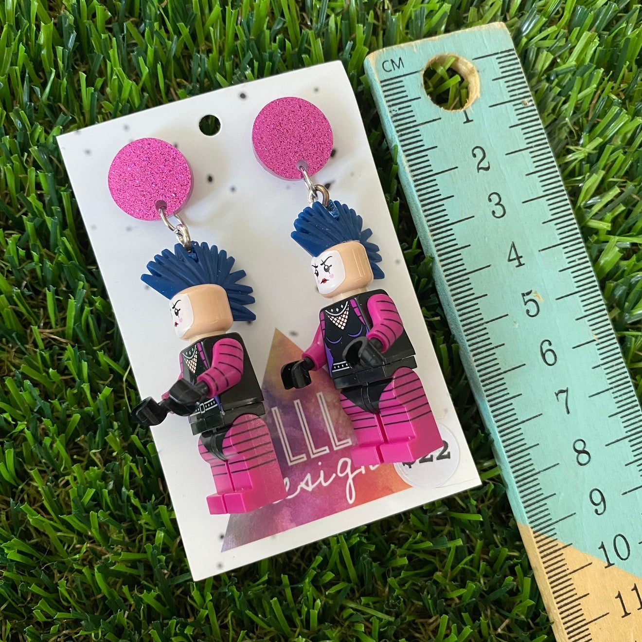 Mohawked Goth Girl Brick Character - Featuring Purple Acrylic Glitter Tops!