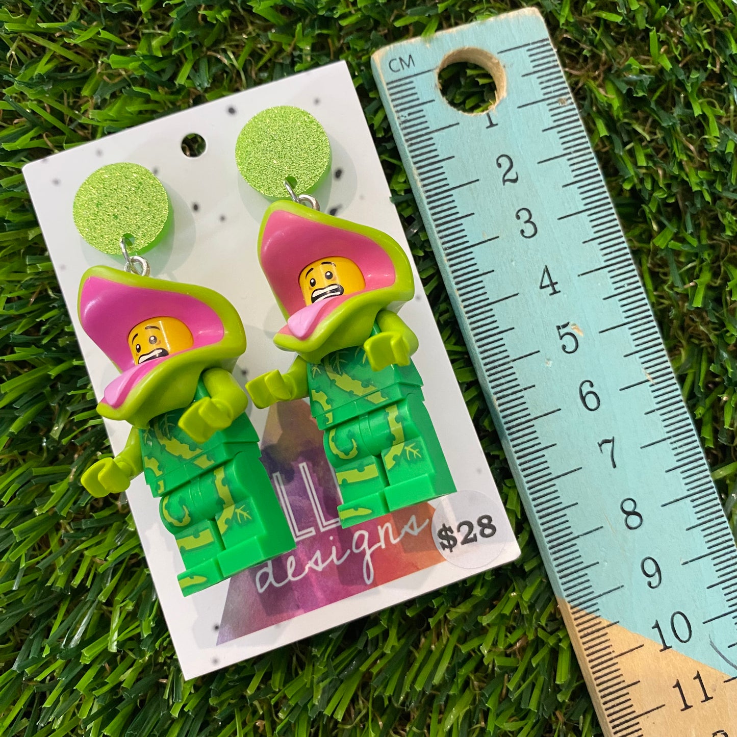 Venus Flytrap Costumed Brick Character - Featuring Lime Green Glitter Tops!