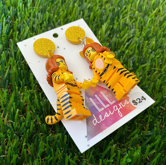 Tiger Costume Lady Brick Character - Featuring Gold Glitter Acrylic Tops!