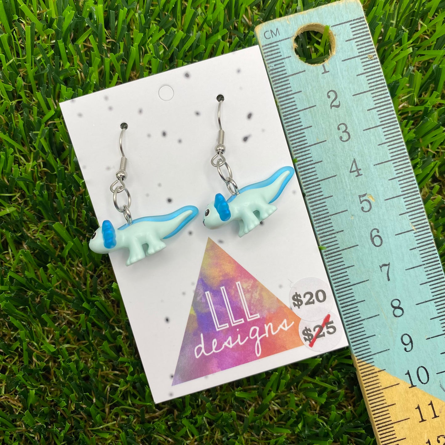 Blue Axolotl Brick Animal Hook Earrings - Super Lightweight!