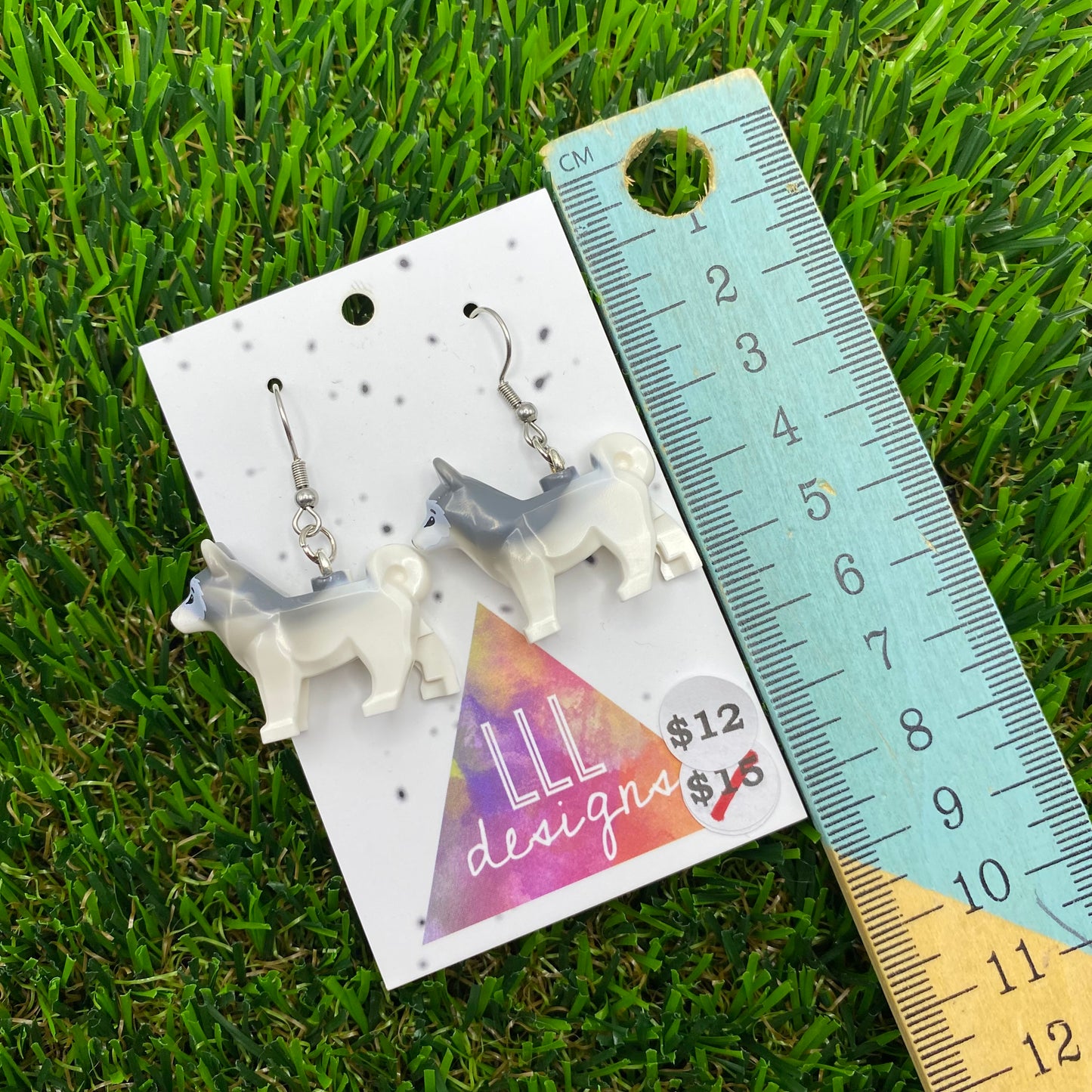 Gray And White Husky Brick Animal Hook Earrings!
