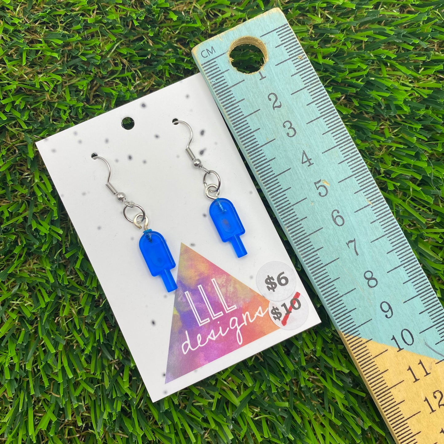 Icy Pole Brick Hook Earrings - Blue - Super Lightweight!