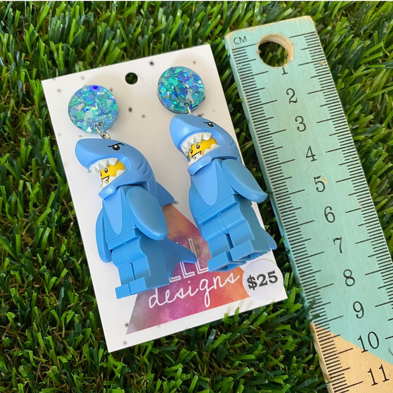 Shark Costume Brick Character - Featuring Blue Shatter Glitter Acrylic Tops!