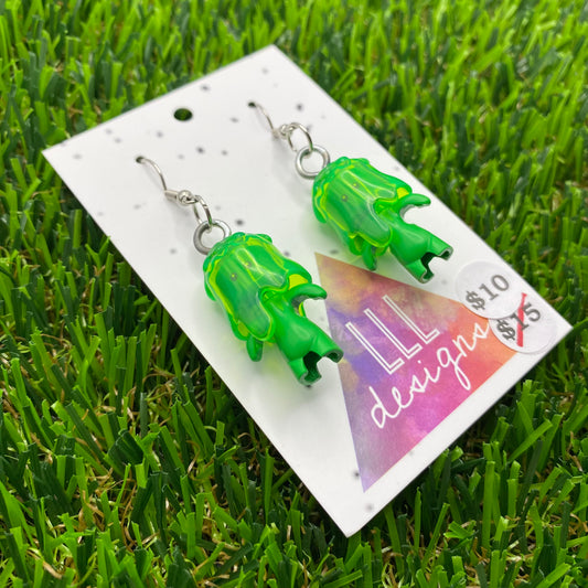 Neon Green Blob Character Brick Style Hook Earrings!