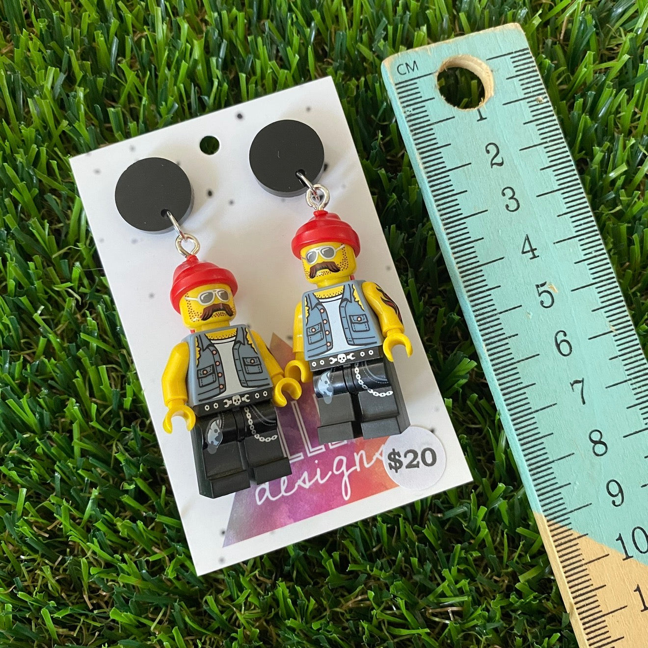 Macho Tattooed Biker Guy Brick Character - Featuring Black Acrylic Tops!