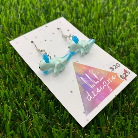 Blue Axolotl Brick Animal Hook Earrings - Super Lightweight!