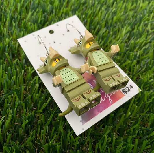 Triceratops Costume Brick Character - Featuring Surgical Stainless Steel Silver Hoops!
