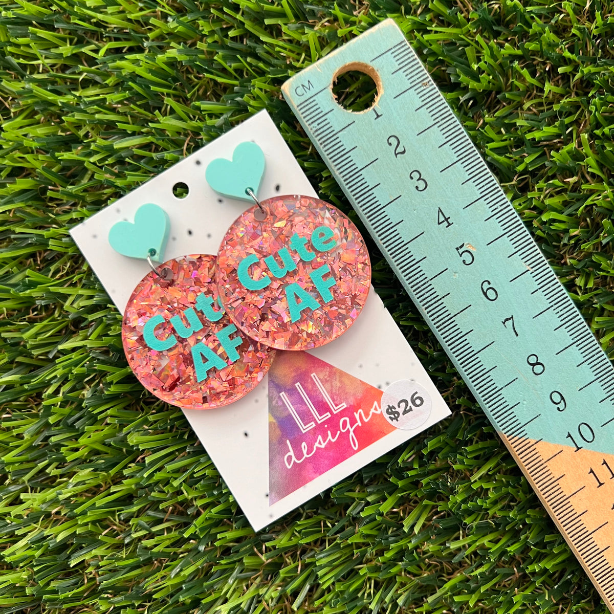 Cute AF Dangle Earrings Featuring Vibrant Blue Heart Shaped Top - Part of our AF Range!