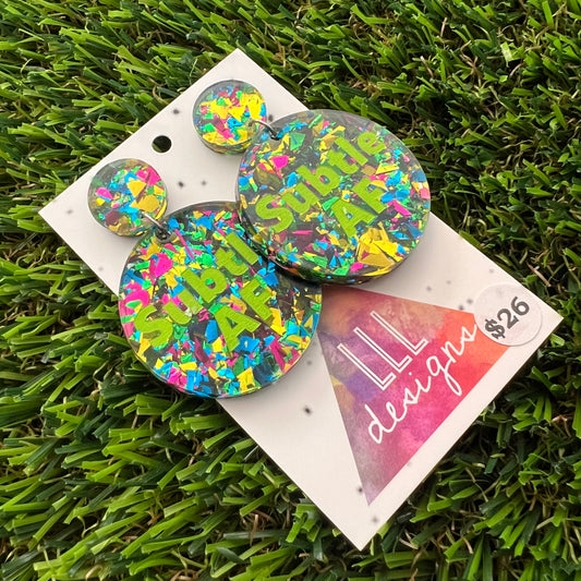Subtle AF Dangle Earrings Featuring Rainbow Confetti Top - Part of our AF Range!