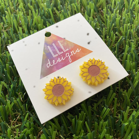 Flower Stud Earrings - Sunflower Stud Earrings Featuring Hand Painted Details!
