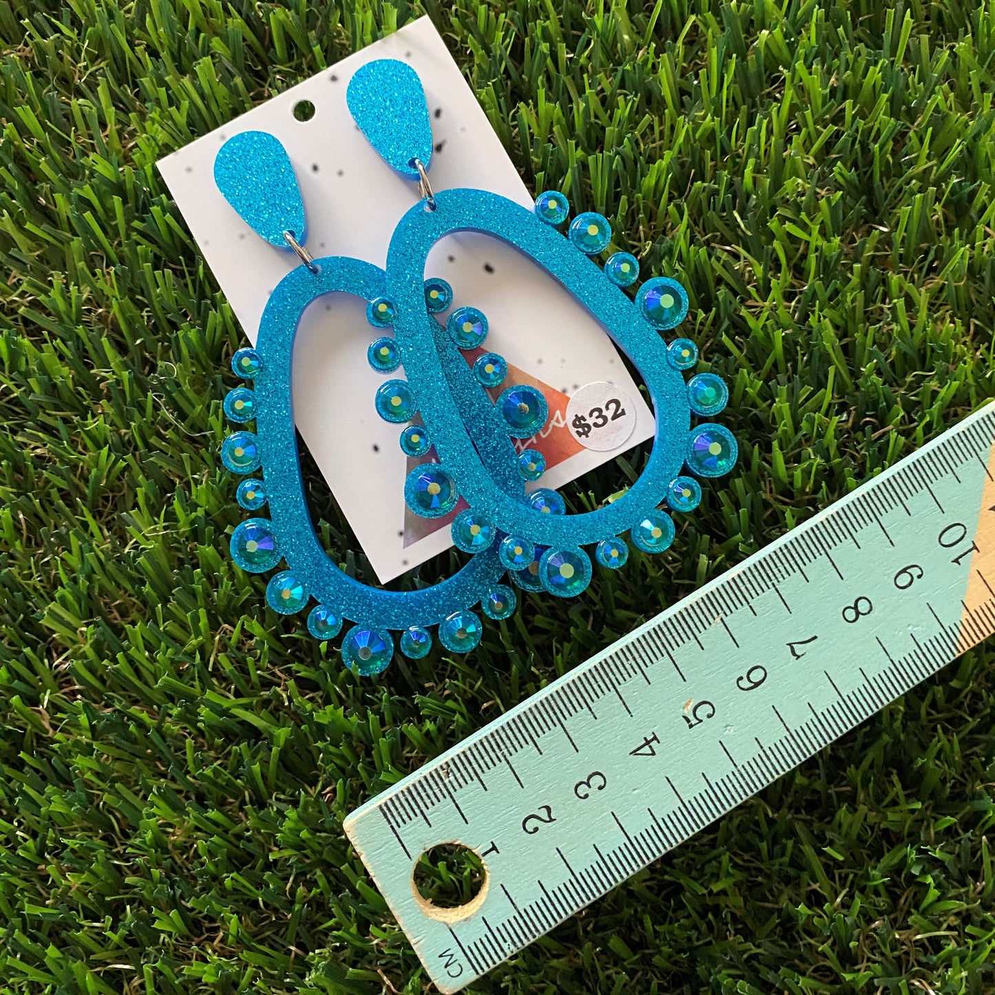 Rhinestone Earrings - Blue Mega Rhinestoned Bubble Teardrop Dangle Earrings - These babys have MEGA BLING!