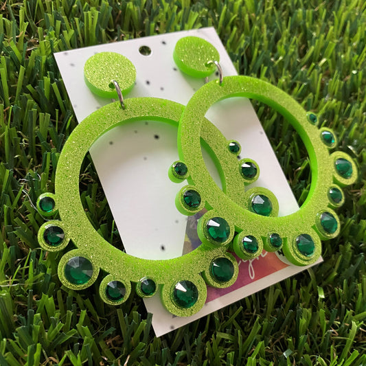 Rhinestone Earrings - Green Mega Rhinestoned Bubble Circle Dangle Earrings - These babys really SPARKLE!