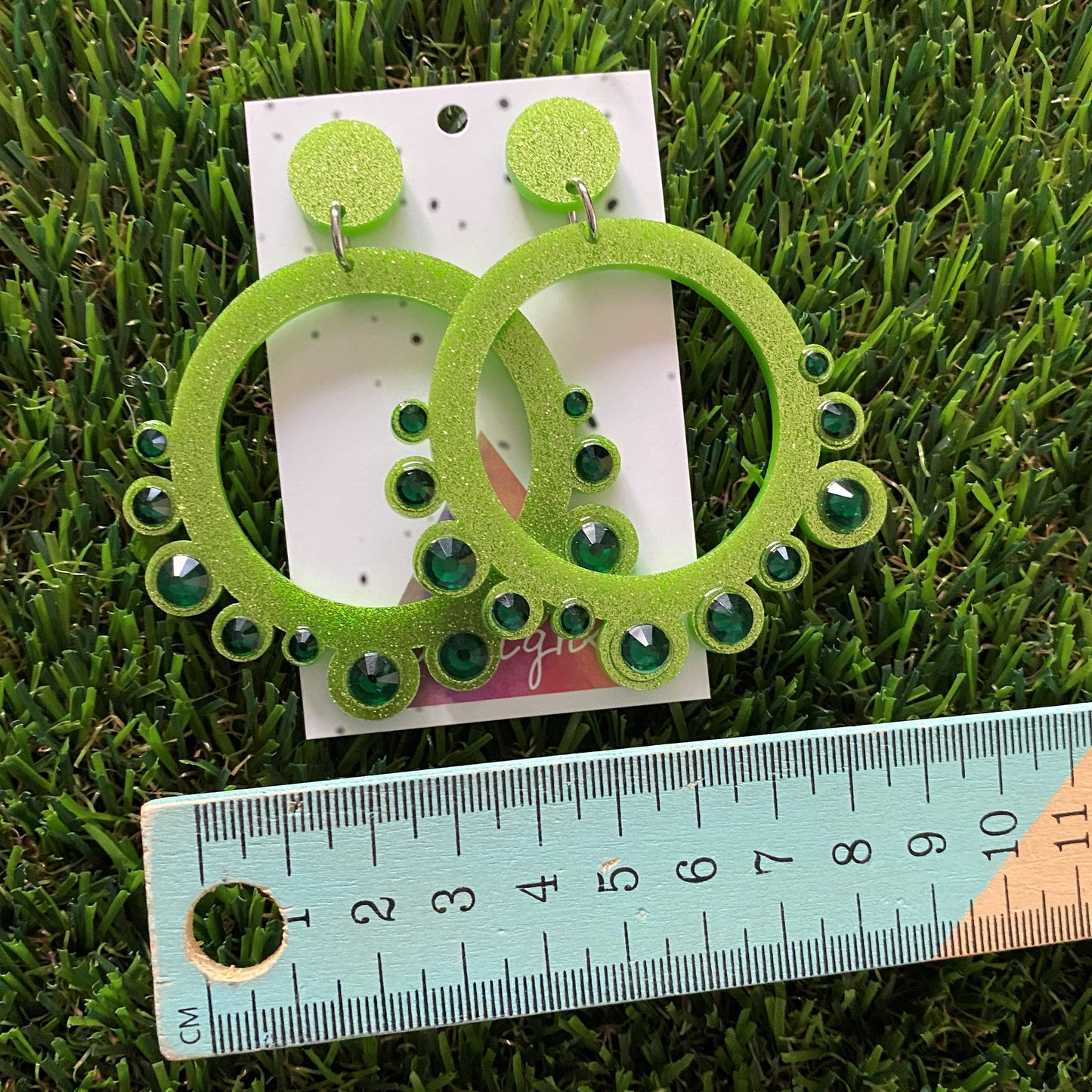 Rhinestone Earrings - Green Mega Rhinestoned Bubble Circle Dangle Earrings - These babys really SPARKLE!