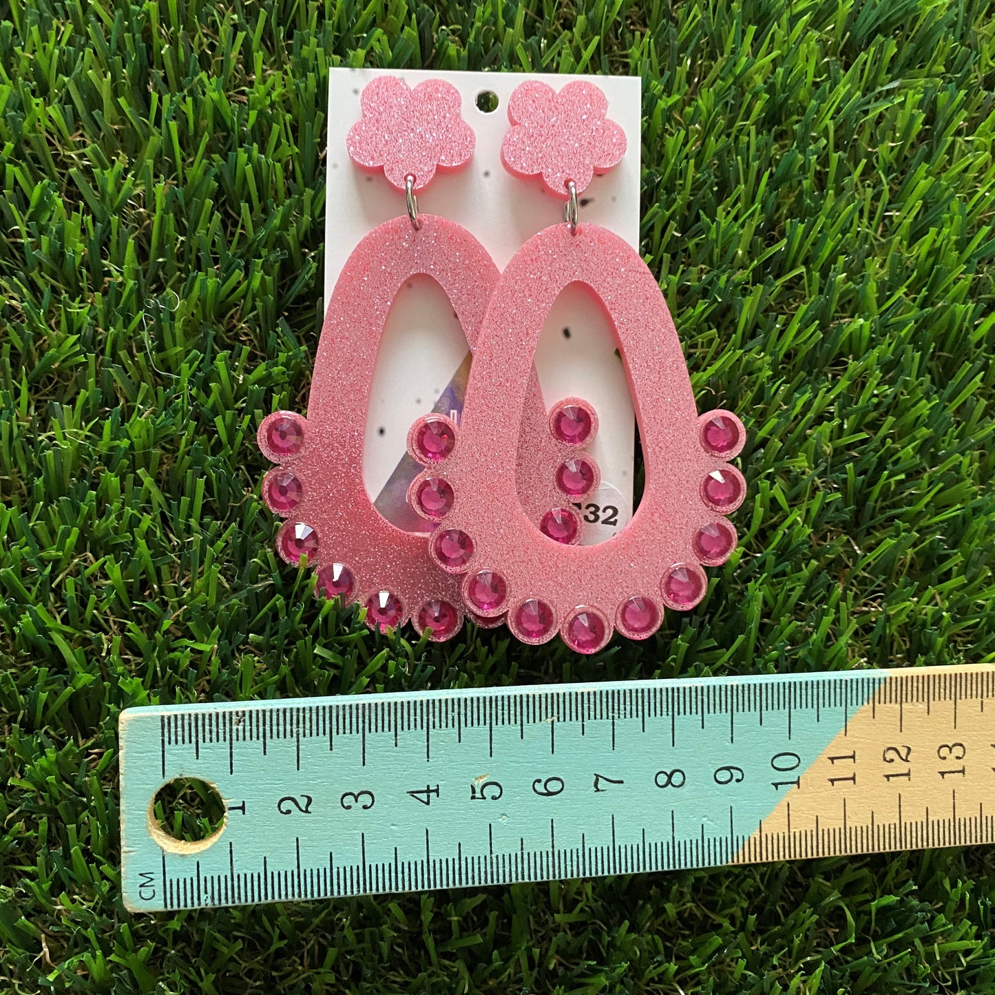 Rhinestone Earrings - Perfectly Pink Glitter Bubble TearDrop Mega Dangle Earrings With Puffy Flower Tops to make them POP! Oh and don't forget the AMAZING Rhinestones!