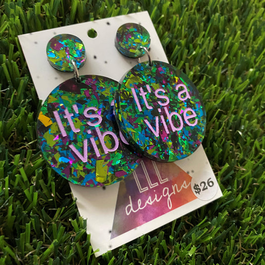 It's a vibe earrings - Glitzy hand painted earrings with glitter statement dangles.