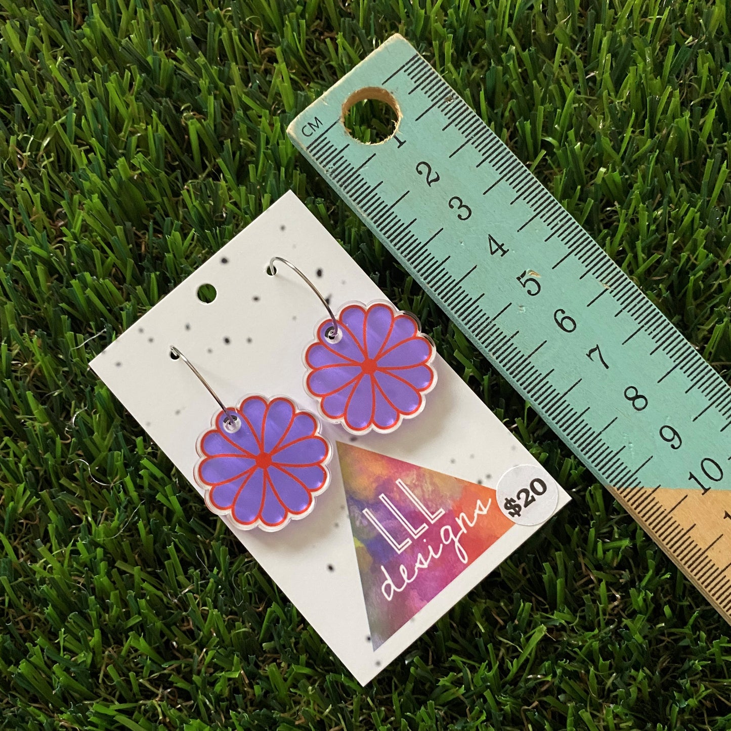 Flower Earrings - Electric Purple and Orange Flower Earrings - Super Cute Printed Purple and Orange Flower Hoop Dangles - Add a POP of Color and Fun to any Outfit :)