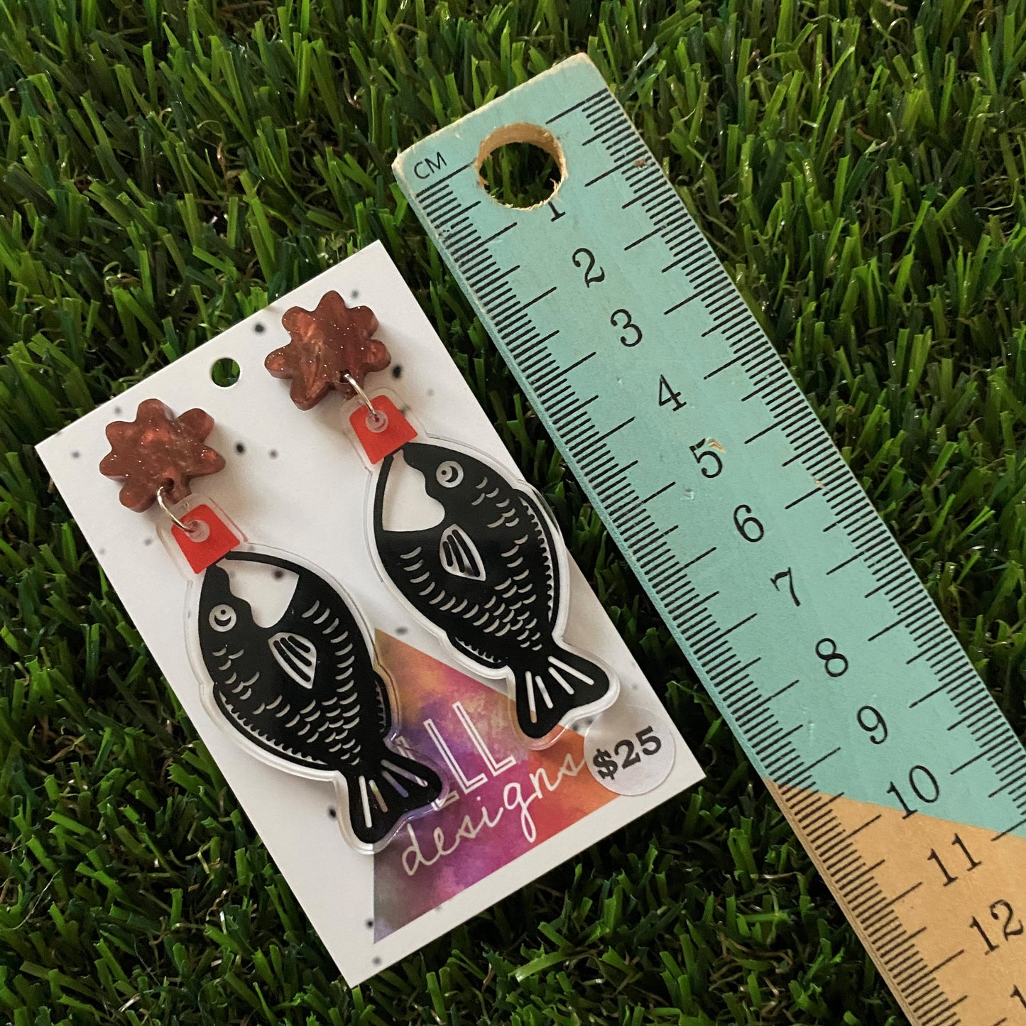 Soy Fish Earrings - Sushi Soy Sauce Fish Laser Etched Drop Earrings - Galaxy Glitter Soy Sauce Splash Stud - Do You like it Saucy ;) (Soy Fish 2.0)