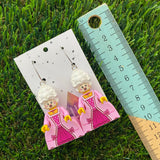 Pink Dress Great Dame Brick Character Hoop Dangle Earrings - Featuring a Silver Hoop Top!