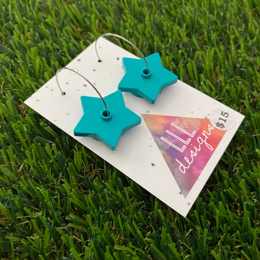 Star Earrings - Teal Star Brick Hoop Dangle Earrings. Adding a Pop of Colour to your Outfit!