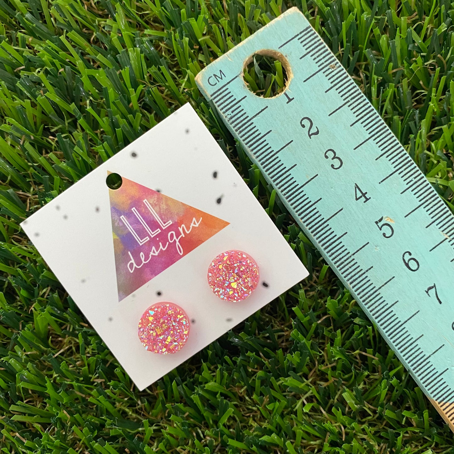 Pink Faux Druzy Stud Earrings.