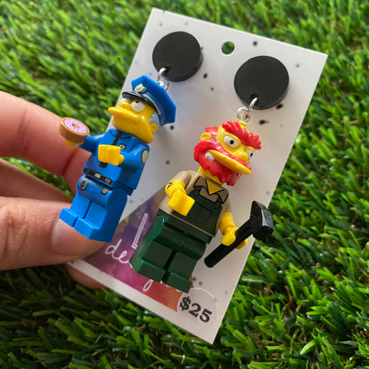 Cartoon Brick Character Duo Dangle Earrings - Featuring a Black Top! (3)