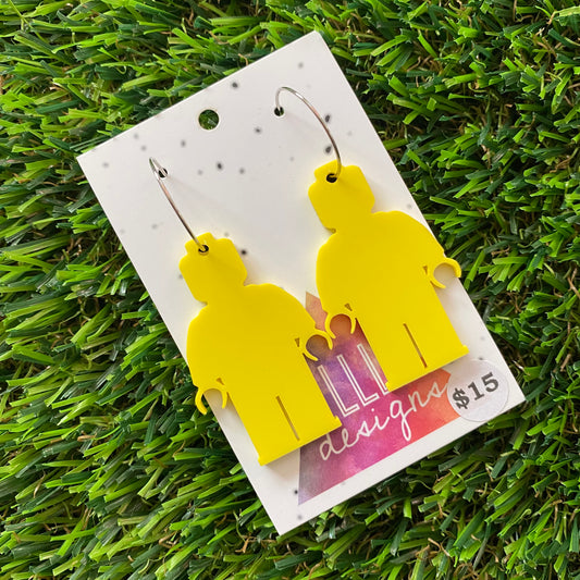 Yellow Brick Man Hoop Earrings (Medium) - Featuring Silver Hoops!