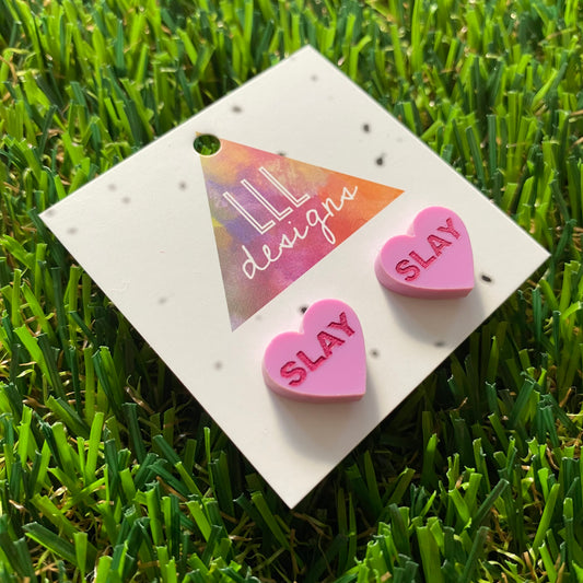 Pink SLAY Studs - Hand Painted Stud Earrings!