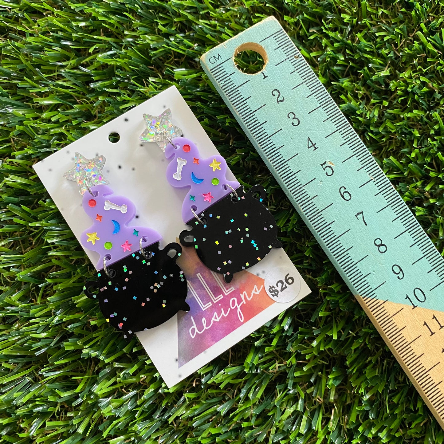 Cauldron Earrings - Mystical Cauldron with Holographic Star Top!