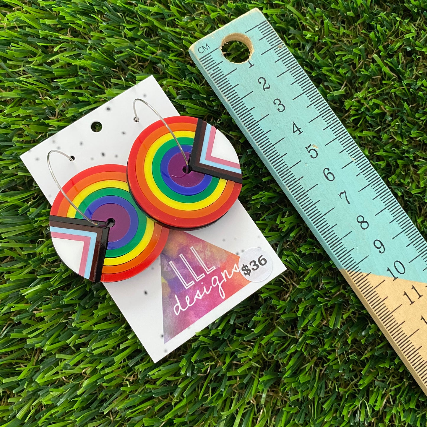 Canberra Earrings - Rainbow Roundabout with Mega Silver Hoops!
