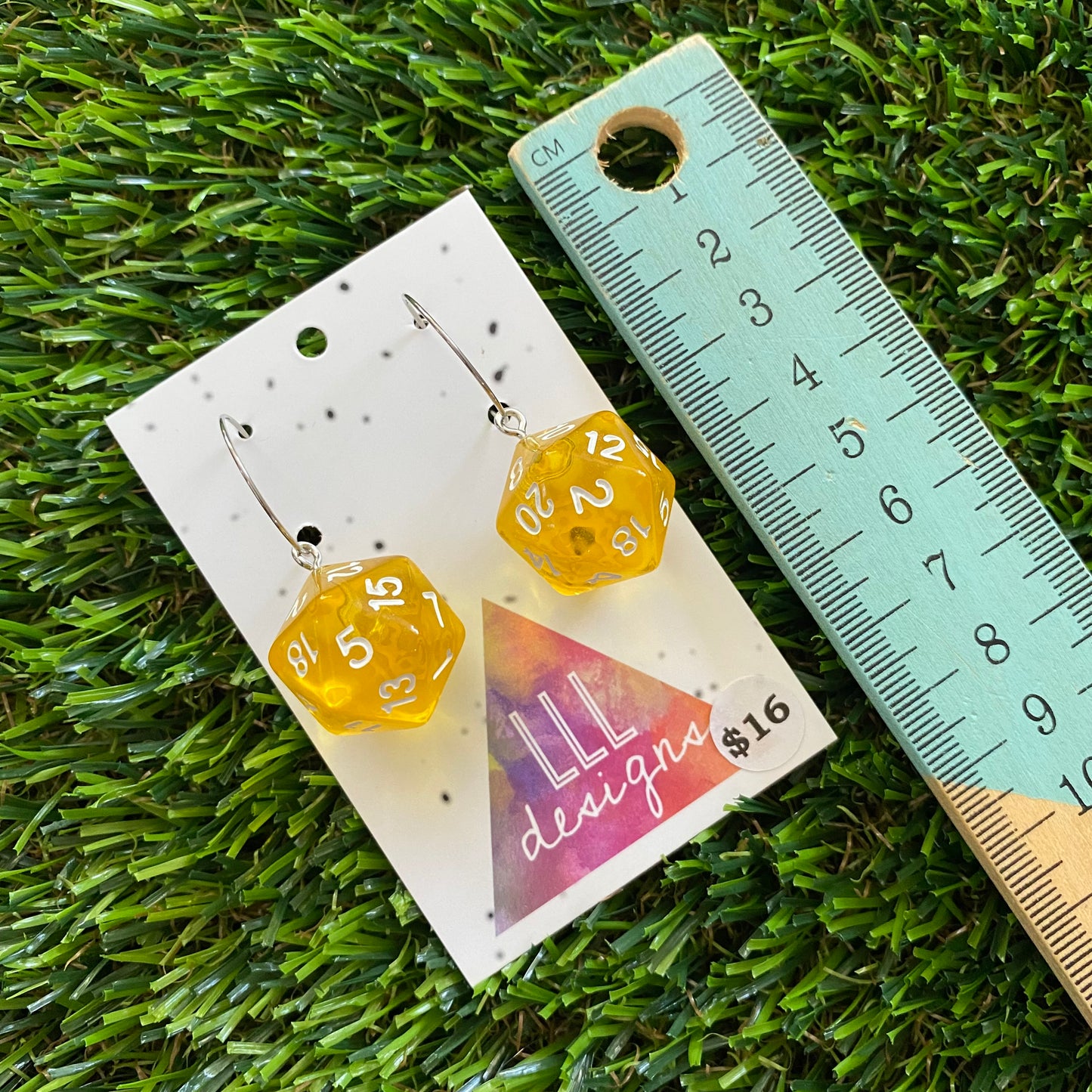 Dice Earrings - Yellow Multi Dice with Silver Hoops!