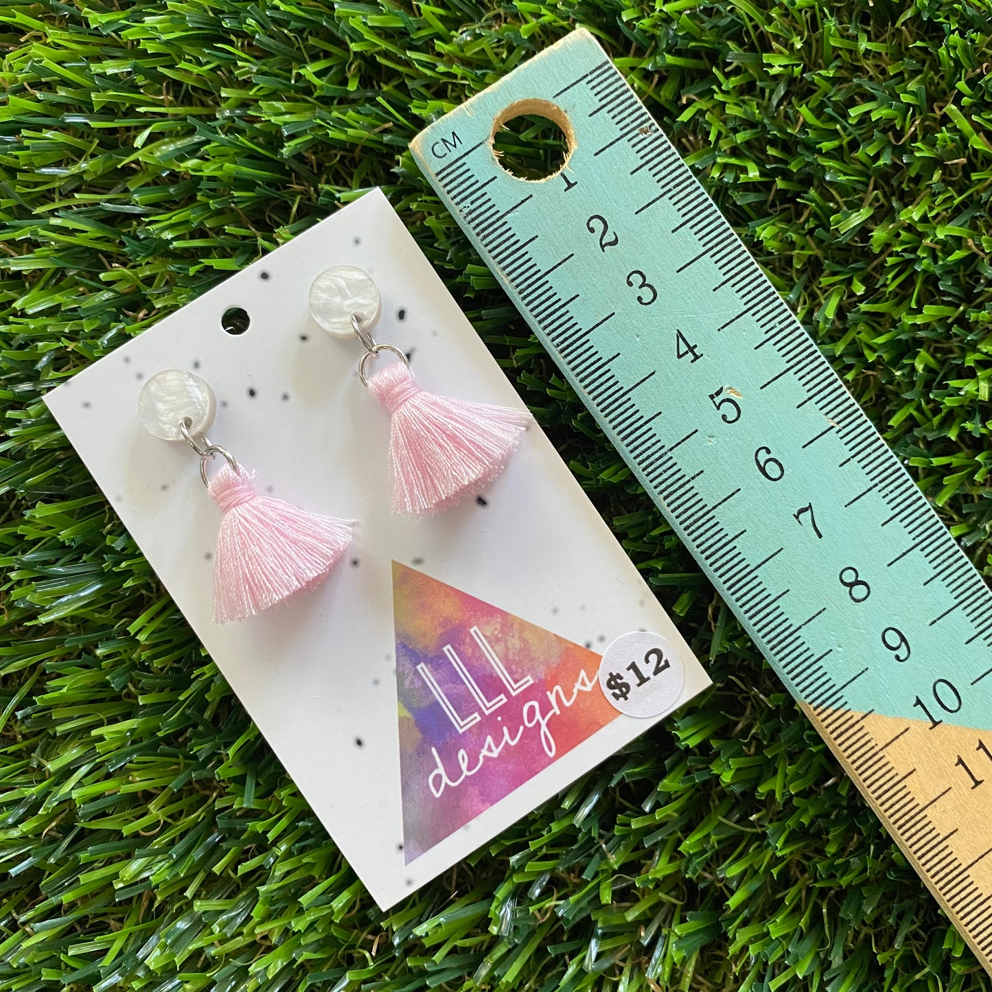Mini Tassel Earrings - Mini Pastel Pink Tassels with Pearlescent Tops!