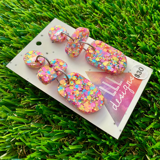 ON SALE!!!!!! Resin Earrings - Rainbow Confetti Pebble Dangles - Betty Design!