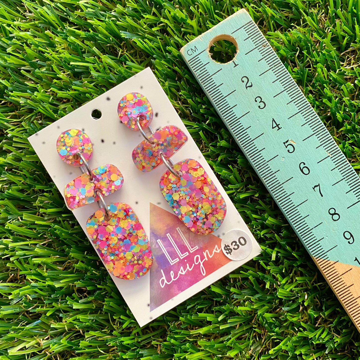 ON SALE!!!!!! Resin Earrings - Rainbow Confetti Pebble Dangles - Betty Design!