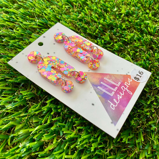 ON SALE!!!!!! Resin Earrings - Rainbow Confetti Balancing Act Dangles!