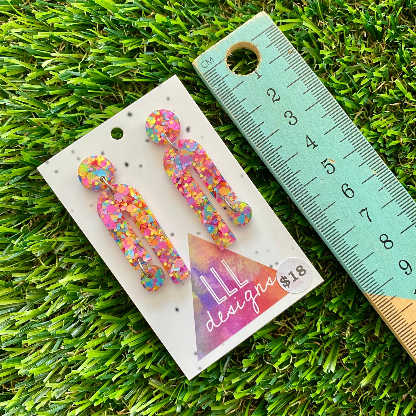 ON SALE!!!!!! Resin Earrings - Rainbow Confetti Side Hustle Dangles!