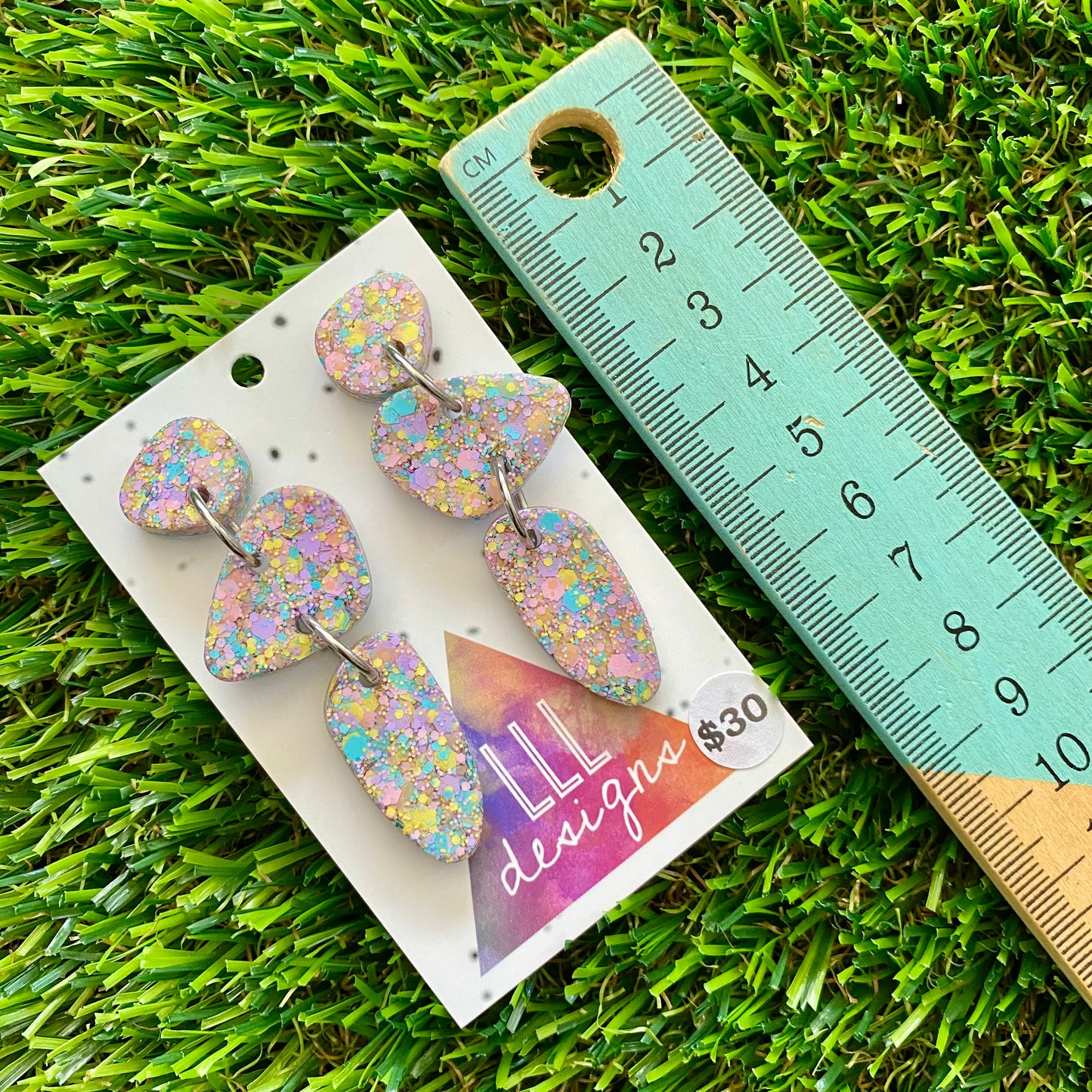 ON SALE!!!!!! Resin Earrings - Pastel Confetti Pebble Dangles - Dino Design!