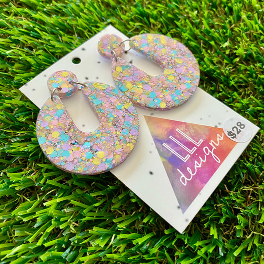 ON SALE!!!!!! Resin Earrings - Pastel Confetti Double Time Dangles!
